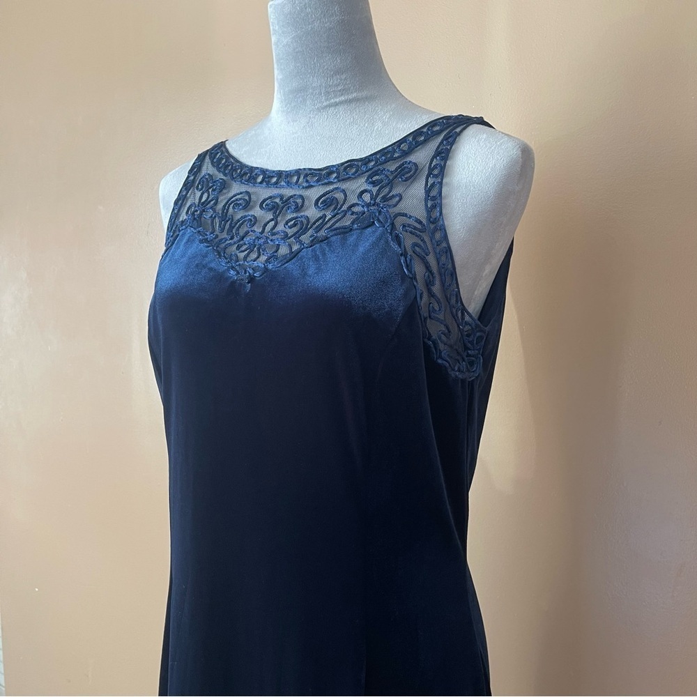 Vintage Scott McClintock Velvet Blue Lace Dress Sleeveless, Size 14